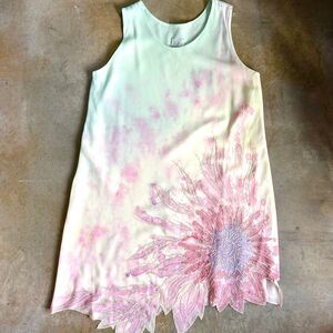 Caribe Women’s Vintage Hand Dyed Beaded Floral Dress Made in USA Summer Spring